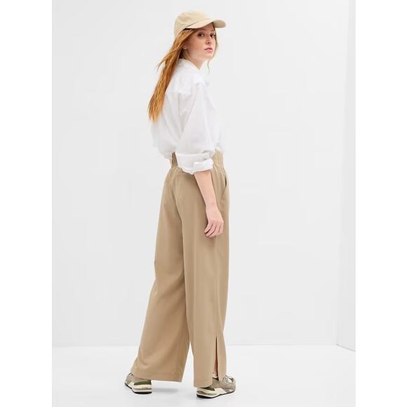 GapFit Runaround Pants Pecan Tan Relaxed Wide Leg Pull-On Split Ankle Womens Lrg - Picture 2 of 10
